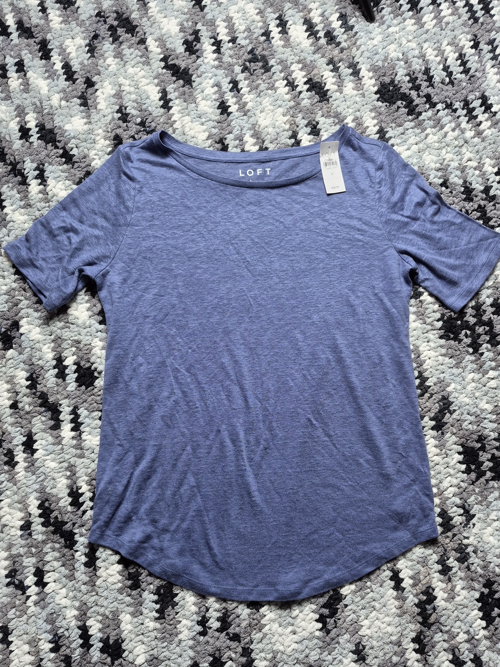 LOFT Blue Heathered Linen Blend scoop neck shirt Small